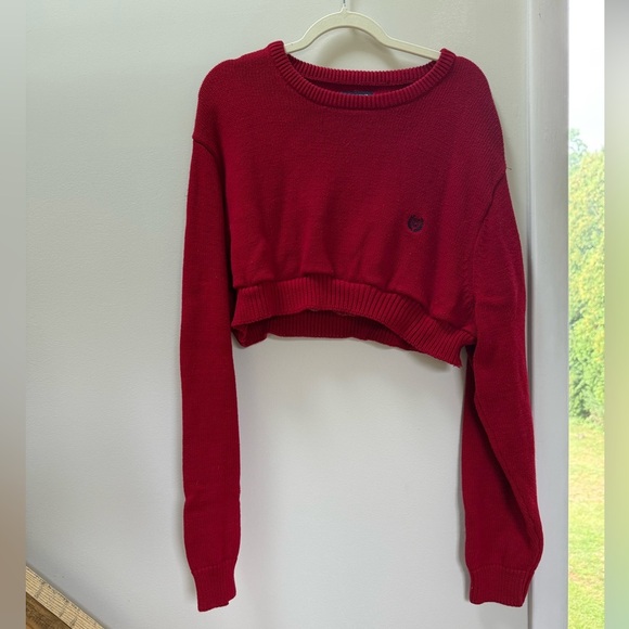 Urban Renewal Sweaters - UO Urban Renewal From Vintage Red Chaps Bubble Hem Cropped Jumper Size Large